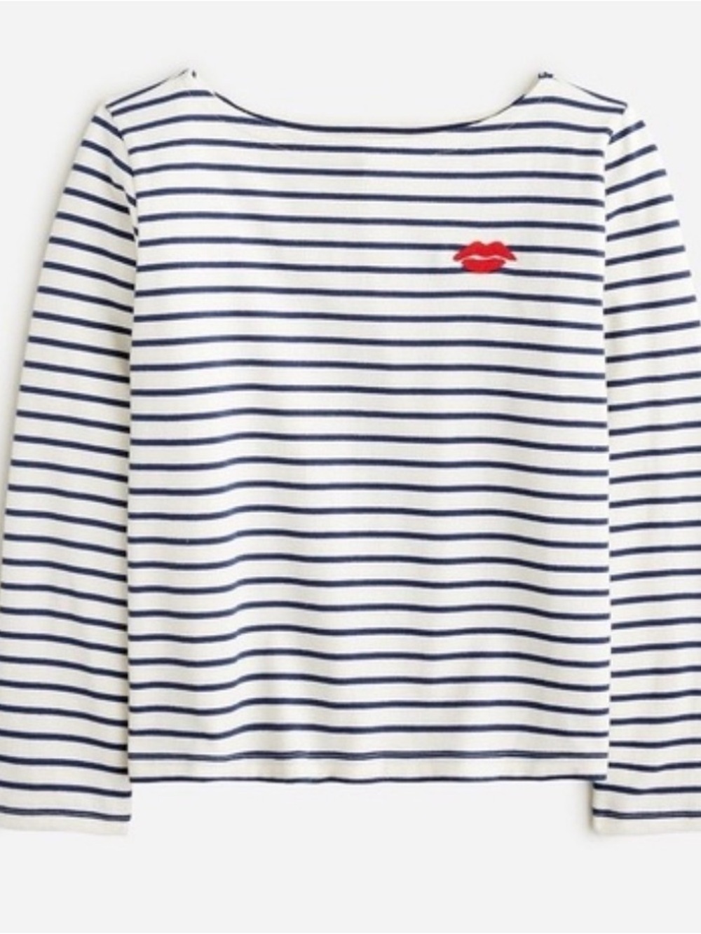 J crew Classic mariner cloth boatneck T-shirt with embroidery lips kiss